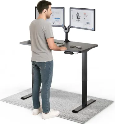 Produktbild von DESKSPACE PRO Elektrisch höhenverstellbarer Schreibtisch – 120x60 cm Memory & Kollisionsschutz, Computertisch Schwarz Tischplatte / Schwarz Gestell
