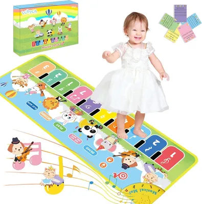Produktbild von Baby Musikmatte Klaviermatte – 10 Klaviertasten, 8 Musikinstrumente, 10 Lieder & 10 Melodien – Faltbare Tanzmatte für Kleinkinder – Lernspielzeug für Jungen und Mädchen