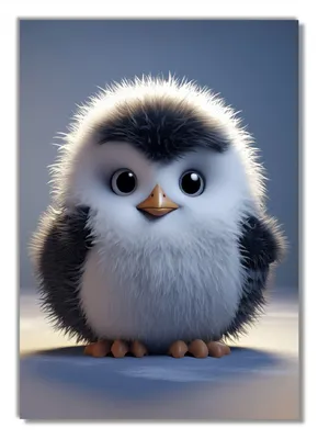 Produktbild von Wallario Premium Glasbild, freischwebende Optik, kräftige Farben, Größe 100 x 70 cm Motiv Flauschiger Pinguin