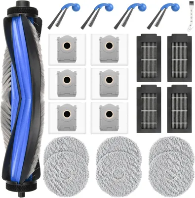 Produktbild von 22 Stück Zubehör für Ecovacs Deebot T30C Omni / T30C Omni Gen2 / T30C Saugroboter, 1 Hauptbürste, 6 Staubbeutel, 6 Wischpads, 4 Filter, 4 Seitenbürsten, Reinigungsbürste