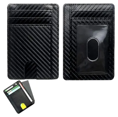 Produktbild von Brieftasche mit Geldklammer, minimalistische Lederbrieftasche, Ausweisfach, leichte Kartenbrieftasche für Damen und Herren, schwarz, minimalistisch