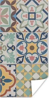 Produktbild von MuchoWow® Poster Vintage - Blumen - Design - Figuren 80x160 cm - Kinderzimmer