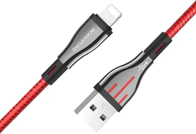 Produktbild von Borofone, USB-A-auf-Lightning-Kabel 1,2 m geflochtenes Nylon, Schwarz / Rot