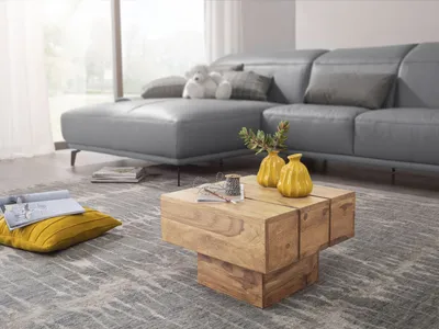 Obrázok produktu pre Stolík z tvrdého dreva konferenčný stolík z akácie 44 x 44 x 30 cm konferenčný stolík masívny široký kockový štvorec | Wohnling