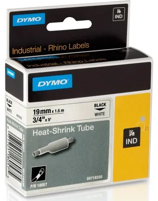 Produktbild von DYMO Rhino Industrie Schrumpfschlauch-Kabeletiketten | 19 mm x 1,5 m | schwarze Schrift auf weißem Untergrund | selbstklebend, D1, Belgien, 1,5 m, 1 Stück(e), 34 mm, 87 mm