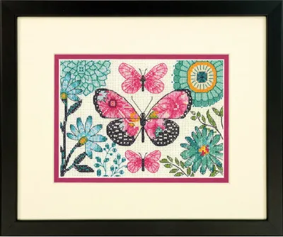 Imagen del producto de Kit de bordado "Sueño de Mariposa", incluye patrón, dimensiones: 17,7 x 12,7 cm