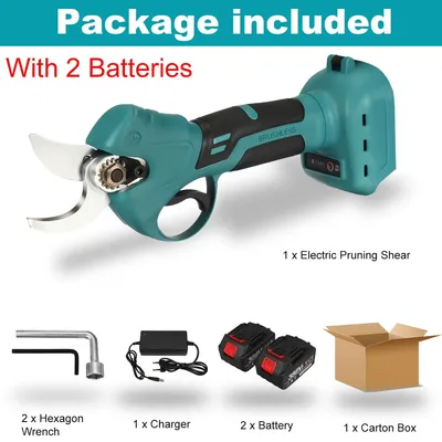 Image de Sécateur électrique - Sécateur à batterie sans balais pour arbres - 4 vitesses - Largeur de coupe de 30 mm - Sans fil - Deux batteries
