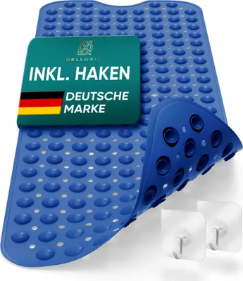 Produktbild von Delluxia Badewannenmatten rutschfest für Kinder & Erwachsene I 100x40cm Blau I Antirutsch Badematte BPA frei, inkl. Aufhängung I Duschmatte schimmelresistent & geruchsfrei