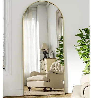 Obrázok produktu pre Zrkadlo na celé telo, 180x67 cm, zakrivené, zlaté, stojace aj nástenné, s vysokým rozlíšením, odolné proti rozbitiu