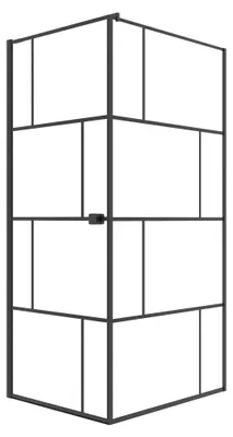 Image de Porte de douche Pivotante 90x180cm et Retour 90 cm - Sérigraphie Noire Motif Brique - Verre 5mm