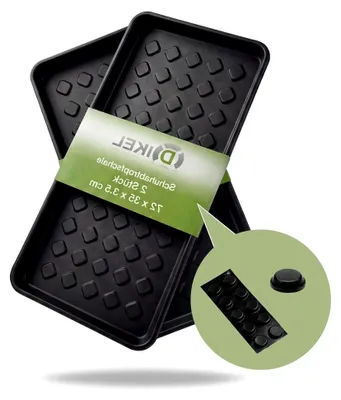 Produktbild von 2er Set Schuhabtropfschale 72x35x3,5 cm - Robuste Schuhablage mit hohem Rand - Schuhmatte für nasse Schuhe - Schuhwanne und Schuhschale - Schuhtablett mit Schutzaufkleber - Schwarz
