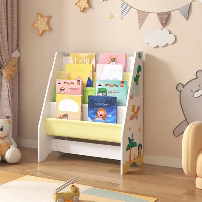Produktbild von Kinderregal ‘Fisterra’ mit 4 Ablagefächern Dinosaurier-Motiv 74 x 62 x 29 cm