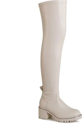 Produktbild von topschuhe24 3213 Damen Overknee Stiefel Plateau Boots, Farbe:Beige, Größe:40 EU