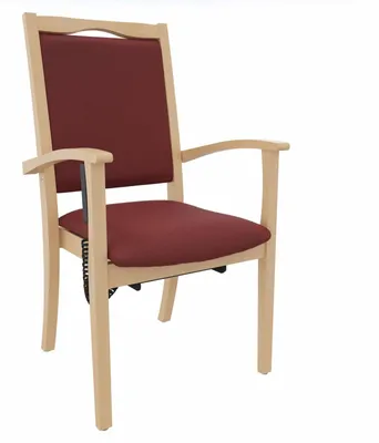 Produktbild von Seniorenstuhl Alexander Hochlehner mit Aufstehhilfe – Hochlehner Pflegestuhl mit Aufstehhilfe und Armlehnen – Massivholzstuhl stabil und Pflegeleicht.Stoffbezug:Kunstleder Nessi Bordeaux,Bodengleiter:Kunststoff Weiss