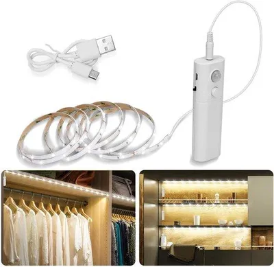 Obrázek produktu pro LED pásky s pohybovým čidlem – samolepicí, dobíjecí, 2 m, do šatníků, ložnic, kuchyní, chodeb, s automatickým zhasnutím