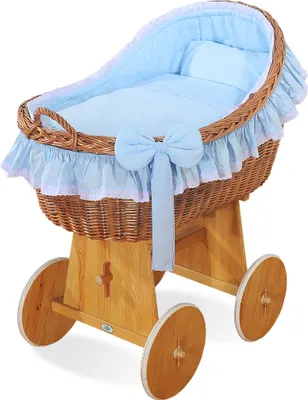 Produktbild von MY SWEET BABY Babybett aus Naturfaser Blau mit Holzgestell und Premium Matratze