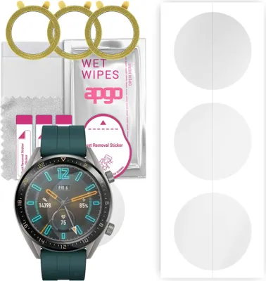 Produktbild von apgo 3 Stück Schutzfolie, klar, kompatibel mit Huawei Watch GT Active Smartwatch, Hydrogel Displayschutzfolie mit Positionierhilfe, Displayfolie, robust und kratzfest