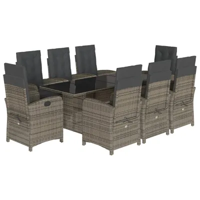 Produktbild von 9-tlg. Garten-Essgruppe mit Kissen Grau Poly Rattan