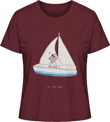 Produktbild von Mr. & Mrs. Panda Damen T-Shirt Bär Segeln Größe M - Burgundy - Geschenk, Baumwoll, Segelboot, Segelschule, Kurzarm, Basic Shirt, Yachtclub, Oberteil, Segeltörn