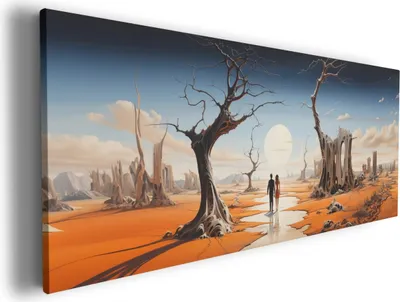 Produktbild von Wallario Premium Leinwandbild Wüstenwanderer in Größe 60 x 150 cm