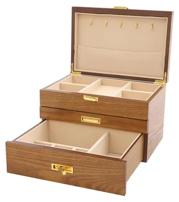 Obrázek produktu pro Šperkovnice pro ženy – šperkovnice s 3 patry – dřevěná – pro prsteny, náušnice, náhrdelníky, náramky – 28 x 19 x 18 cm – hnědá