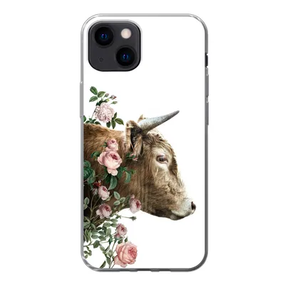 Produktbild von MuchoWow® Handyhülle Schutzhülle Hülle für iPhone 13 mini Schottischer Highlander - Kuh - Blumen Silikon Softcase Handy Hülle - Softcase