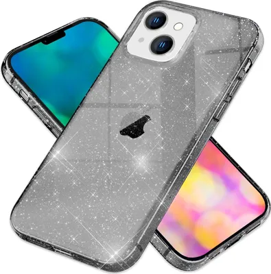 Image de Étui pour iPhone 14 - Étui pour téléphone portable Transparent Anti-Jaune Pailleté Cover Noir