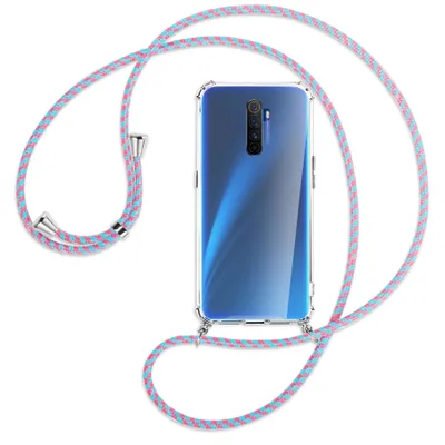 Produktbild von Handykette Backcover-Schutzhülle mit Band (Metall silberfarben) für Realme X2 Pro - pink/mint