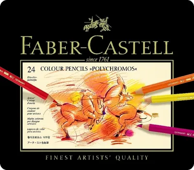 Produktbild von Künstlerfarbstift Polychromos farbig sortiert im Metalletui 24 Stück Packung mit 2 Stück