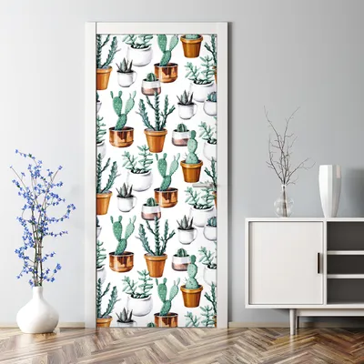 Produktbild von Dekorative Türdekoration selbstklebend Klebefolie Tapete Tür Tattoo Aufkleber Kakteentöpfe 77 x 200 cm