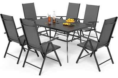 Immagine prodotto di Set di mobili da giardino: tavolo da balcone con 6 sedie, dimensioni 152x90 cm, metallo, resistente alle intemperie, colore nero