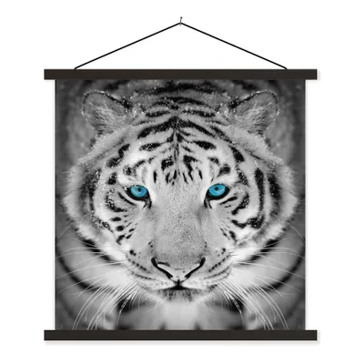 Produktbild von MuchoWow® Textilposter Tiere - Tiger - Augen - Blau - Schwarz und weiß 120x120 cm mit schwarzem Rahmen - Aufhängungsset