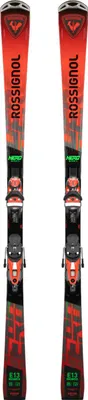 A pair of skis with bindings, presented against a white background.