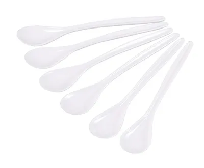 Produktbild von 6x EIERLÖFFEL Weiss aus Kunststoff Dessertlöffel Teelöffel Kaffeelöffel Joghurtlöffel Mehrweglöffel Eier Joghurt Löffel 07