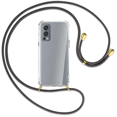 Produktbild von Handykette Backcover-Schutzhülle mit Band (Metall goldfarben) für OnePlus Nord 2 5G - dunkelgrau