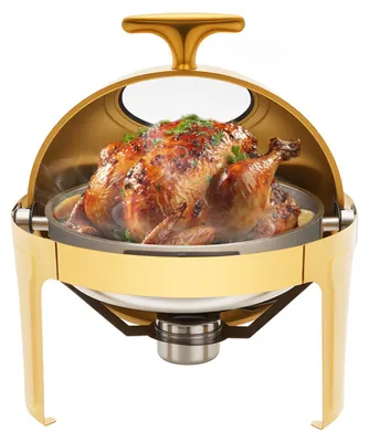 Image de Plat chauffant rond en acier inoxydable, doré, pour buffet - Capacité de 6 litres