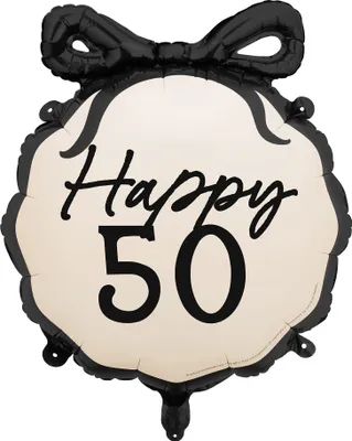 Immagine prodotto di Palloncino in foil 47x53cm Happy 50 Avorio / Nero