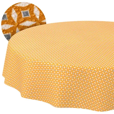 Tischdecke 140x140cm Rund Gelb Barcelona Stoff Premium Muster Retro wasserabweisend, Hauptbild