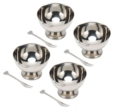 Eisbecher Set 4er Edelstahl Dessertbecher auf Fuß silber