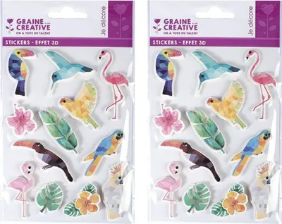 Obrázok produktu pre 24 3D samolepiek tropických vtákov 6 cm