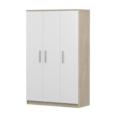 Produktbild von Drehtürenschrank Kleiderschrank OMEGA 19, 120cm, Sonoma/Weiß, Alufarbene Griffe