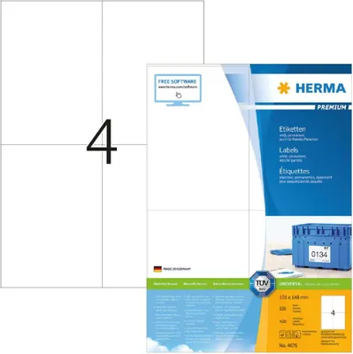 Produktbild von Etiketten Premium A4, weiß 105x148 mm Papier matt 400 St.