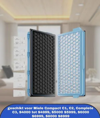 Obrázek produktu pro Dva HEPA filtry, kompatibilní s filtry vysavačů Miele, 3 motoryové filtry a 3 filtry Air Clean pro modely Compact C1, C2, Complete C2, C3, S4000, S5000, S6000, vybavené aktivním uhlím