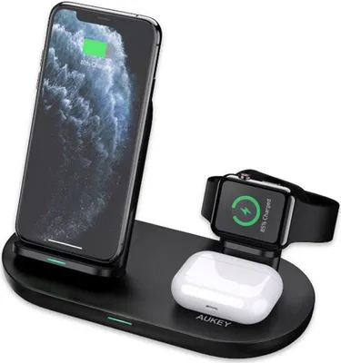 Produktbild von Aukey LC-A3-Bla Aircore Series 3-in-1 Wireless Charging Dock (Kabellose Qi Ladestation)