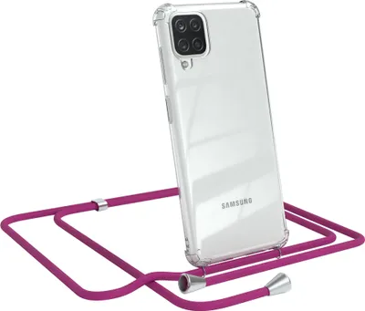 Produktbild von EAZY CASE Handykette kompatibel mit Samsung Galaxy A12, Handyhülle mit Umhängeband, Handykordel, Schutzhülle Clear, Band in Rosa