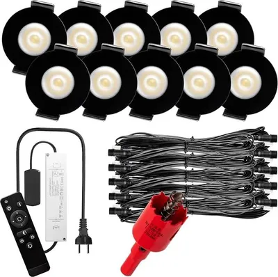 Produktbild von S-Polylight PREMIUM Mini LED- Einbauspots Kaltweiß 6.000K, DIMMBAR, IP65, FUNK 3W LED Einbaustrahler Terrassenüberdachung, Terrassenbeleuchtung, Bad, Sauna, LED Spots mit Fernbedienung (SCHWARZ, 10x LED-SET)