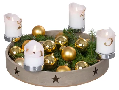 Adventskranz Star aus FSC-Holz, Ø 35 cm, Kerzenhalter