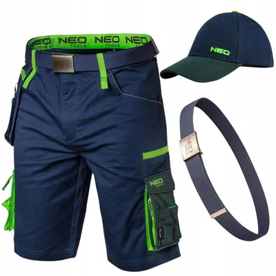 Produktbild von NEO TOOLS Kurze Arbeitshose Herren mit Arbeitsgürtel & Baseballkappe - Cordura Verstärkte Stretch Arbeitsshorts - Gr. S