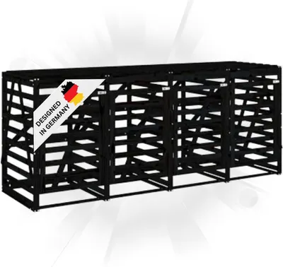 Produktbild von DELUKE® 4er Mülltonnenbox Kiefernholz BOUMI | 318x91,5x128,5cm Schwarz | Mülltonnenverkleidung für 4 Tonnen Müllbox aus Holz Mülltonnenschutz Mülltonnendach