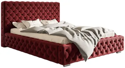 Obrázek produktu pro Čalouněná postel 180x200 cm Adonis - Chesterfield, Glamour - kovový rošt, úložný prostor - červená (Amor Velvet 4307)